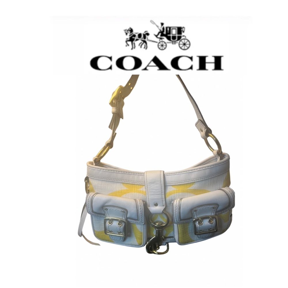 Coach Legacy Signature Ivory and Yellow Shoulder Bag